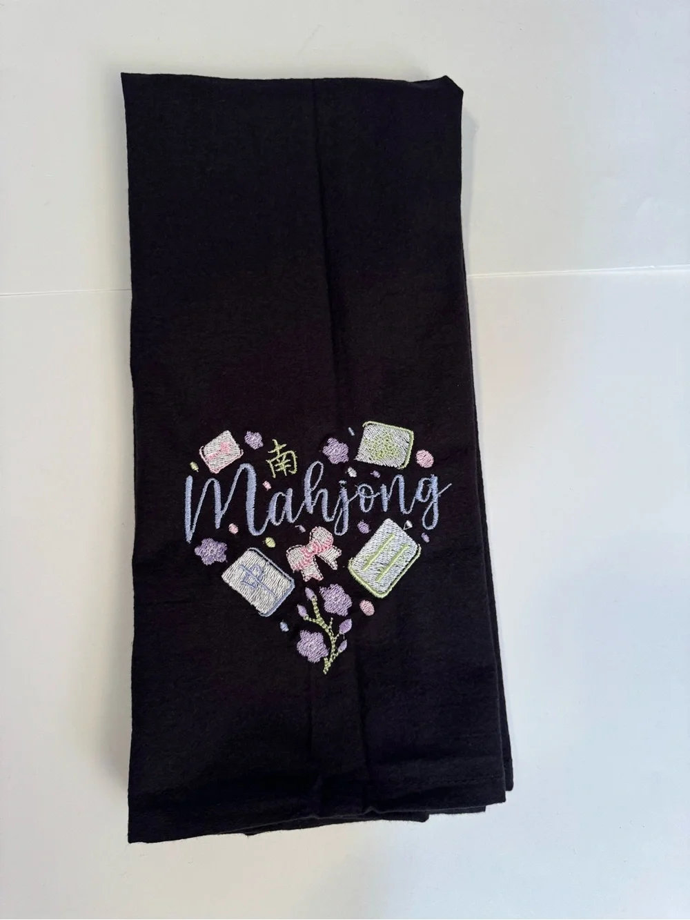 Mahjong Heart Kichen Towel Black Embroidered 100% cotton